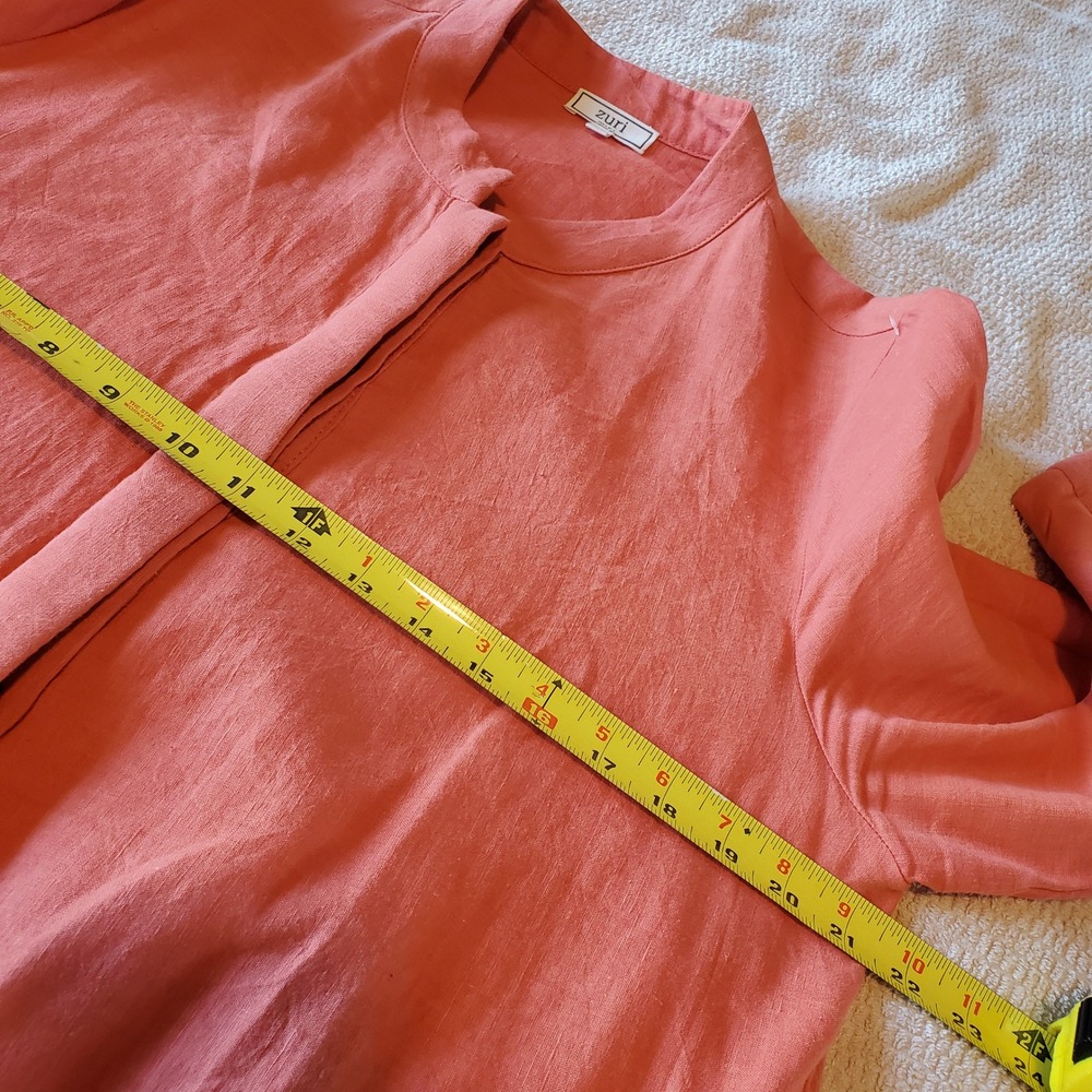 Zuri Kenya Linen Cotton Mandarin Collar Button Down Dress Coral Orange Size M - Picture 5 of 8